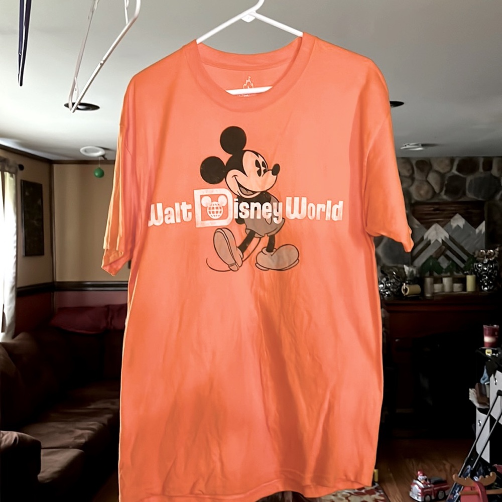 Wait Disney World Mickey Mouse Faded Retro Style Large Orange T Shirt